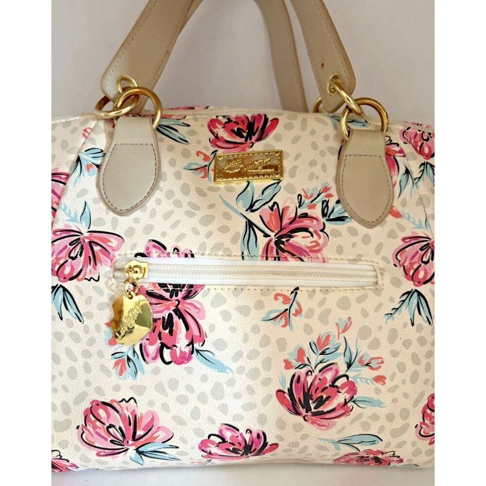Luv Betsey  Betsey Johnson Cream Floral & Cheetah Print Satchel Handbag
